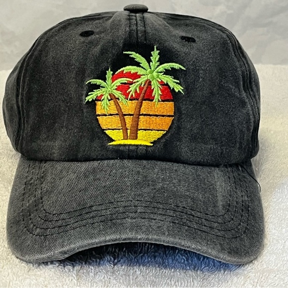 Dark Adjustable Grey Ball Cotton Cap with Palm Tree Beach Embroidery - Picture 14 of 14